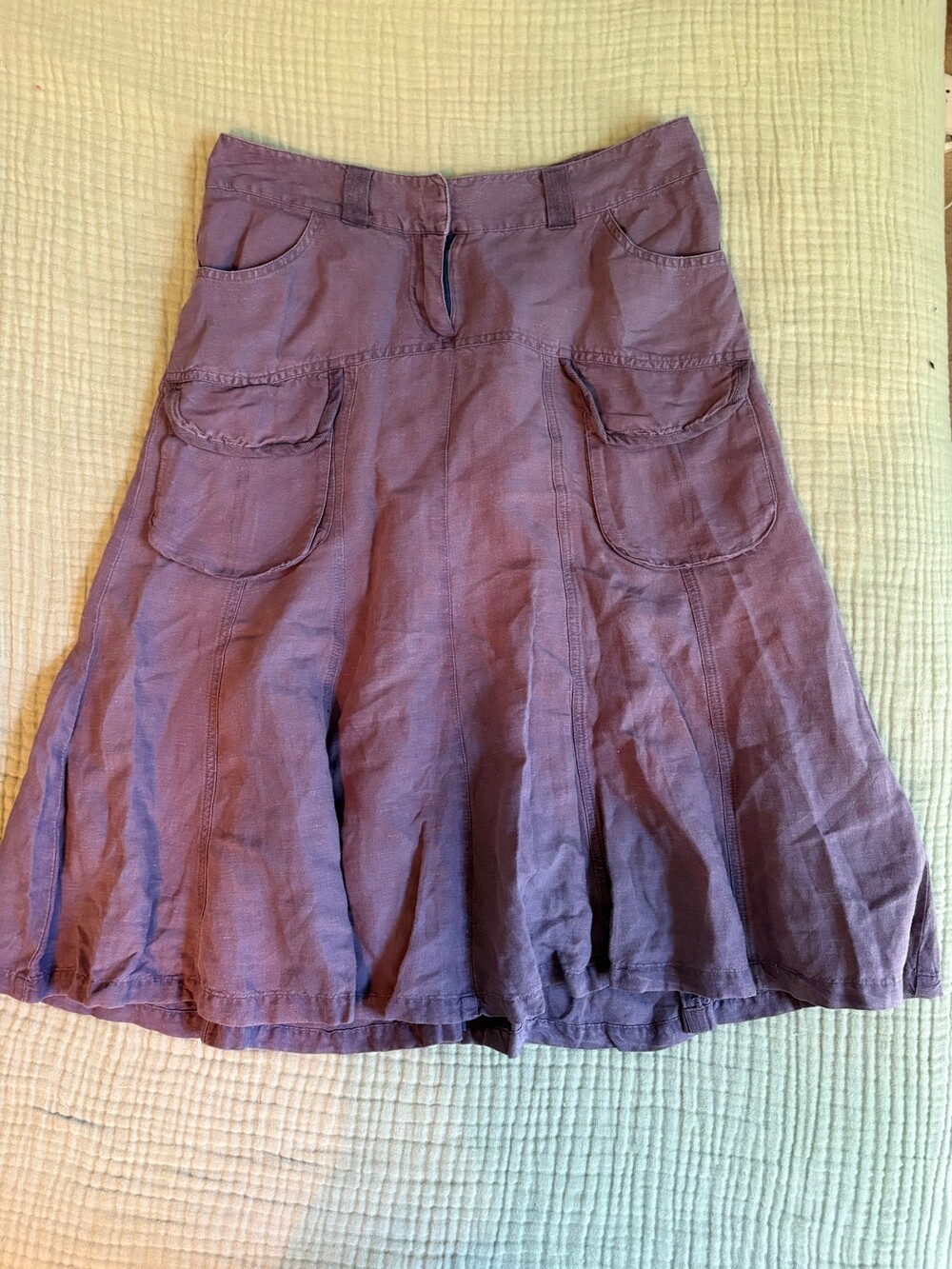 Principles Petite Womens Size 10 Purple Linen Blend Cargo A-Line Midi Skirt Pock